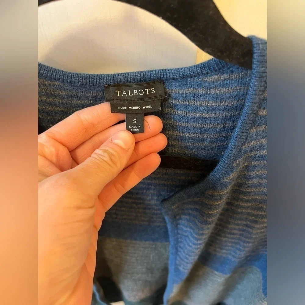 Talbots 100% Merino Wool Open Front Stripe Cardigan